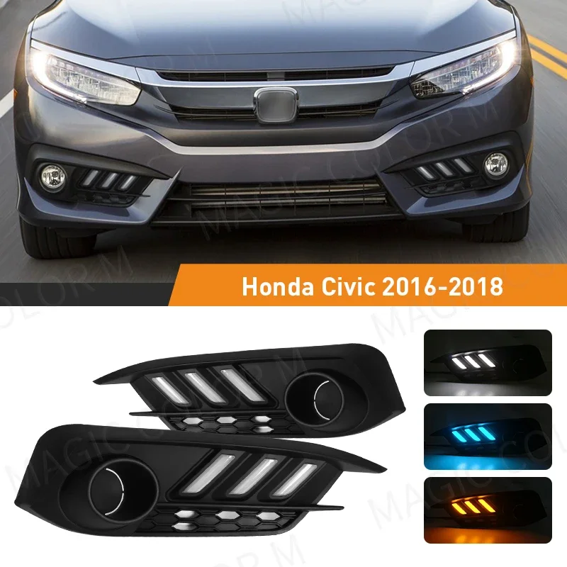 

3 Colors LED Daytime Running Light For Honda Civic 2016 2017 2018 DRL Car Front Bumper Driving Turn Signal Lamps Car Accessories