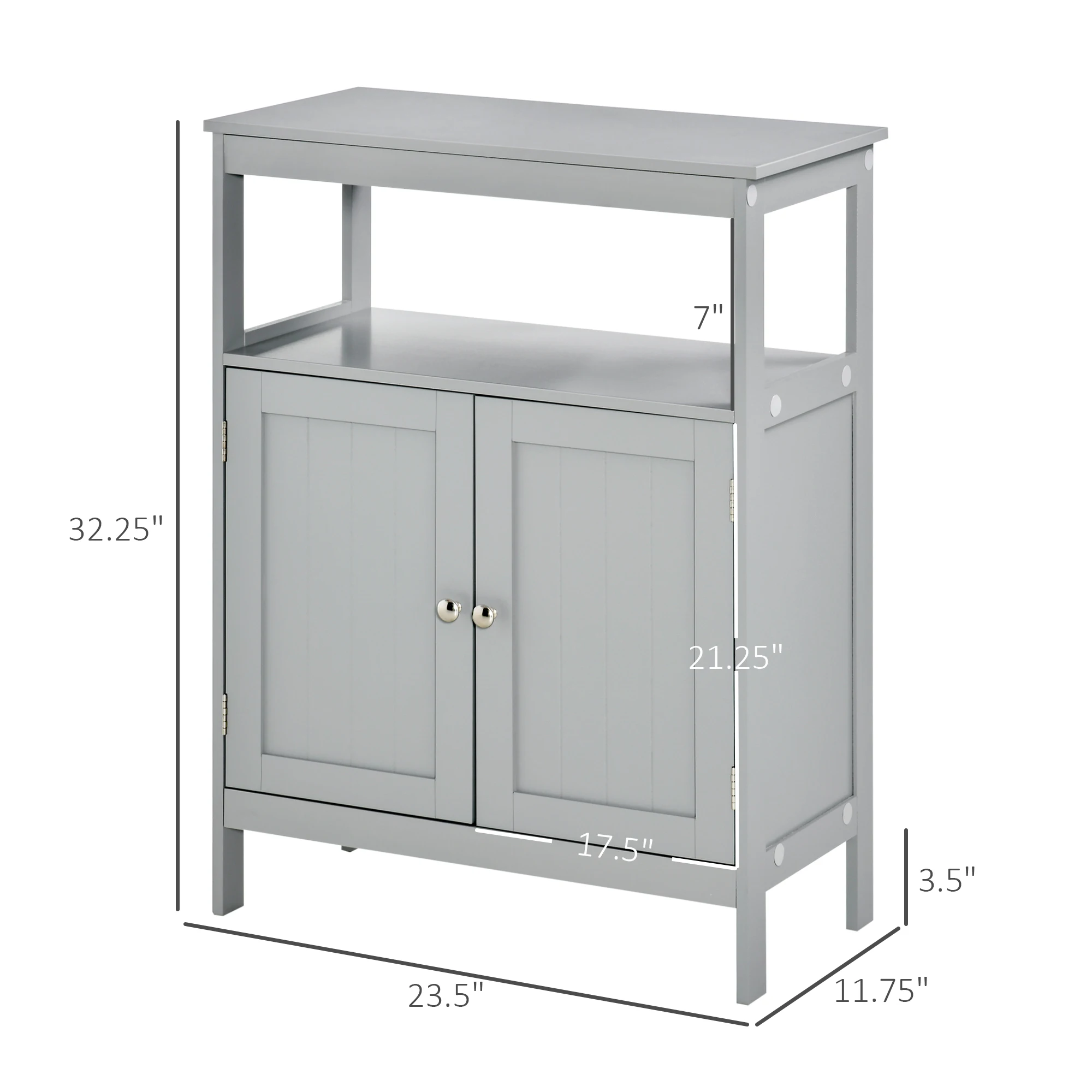 Kleankin Freestanding Modern Bathroom Storage Cabinet, with Doors and Open Shelf, Bathroom Organizer Furniture, Grey 3