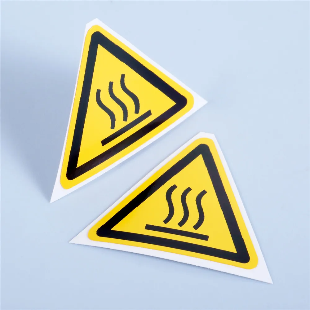 5pcs Safety Sign Sticker "Pay attention to high temperature" Pattern Equilateral Triangle 25/50/100mm Warning Danger Label Tag