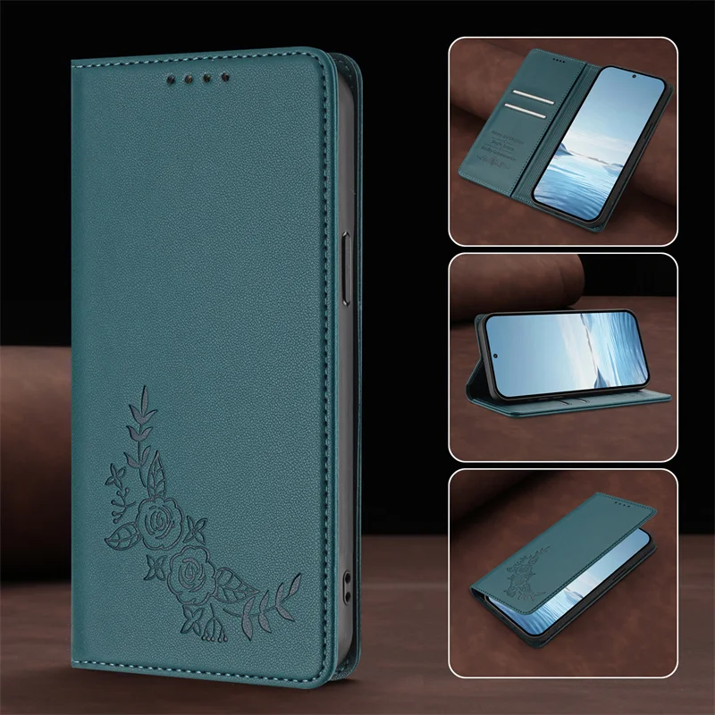 Magnetic Leather Stand Wallet Case - Flip Protective Back Cover in Elegant Design