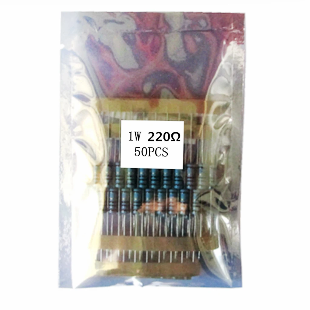 50pcs Film Resistors 220ohm 1W Metal Film Resistance 5 Color Ring