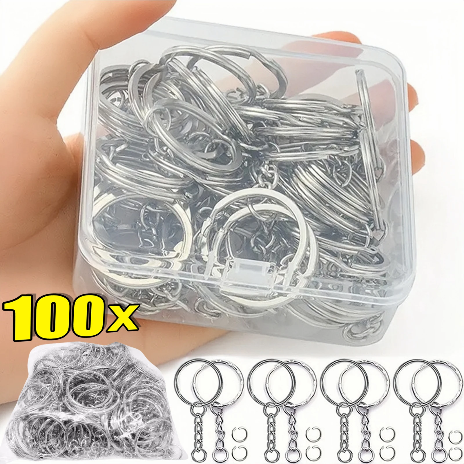 100pcs-Silver-Plated-Metal-Blank-Keyring-Keychain-Split-Ring-Keyfob-Key ...