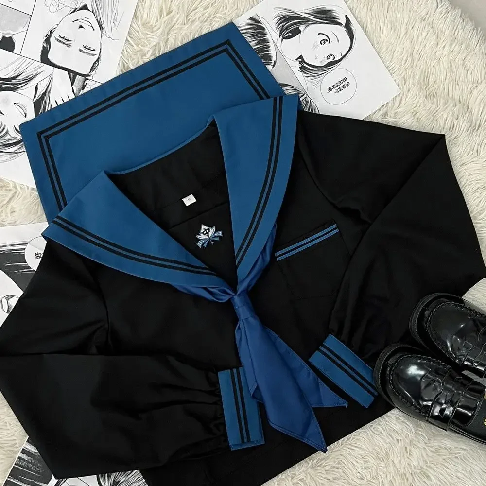 Japanese School Girl JK Uniform Skirts Suit Women Girl Bow Sailor Blouses Pleated Short Skirt Sailor Uniform JK Navy Costumes