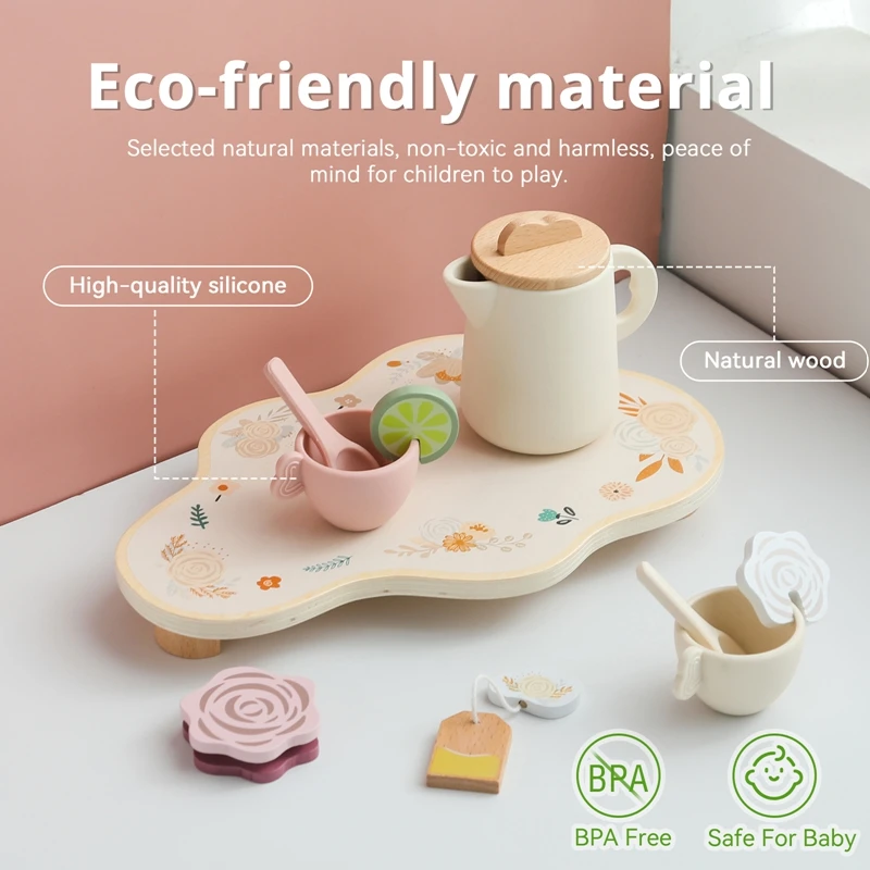 Baby Baby Play House Afternoon Tea Set Toys Coffee Machine Toy Wooden Model Children Play Simulation Coffee Cake Pretend Toys 4