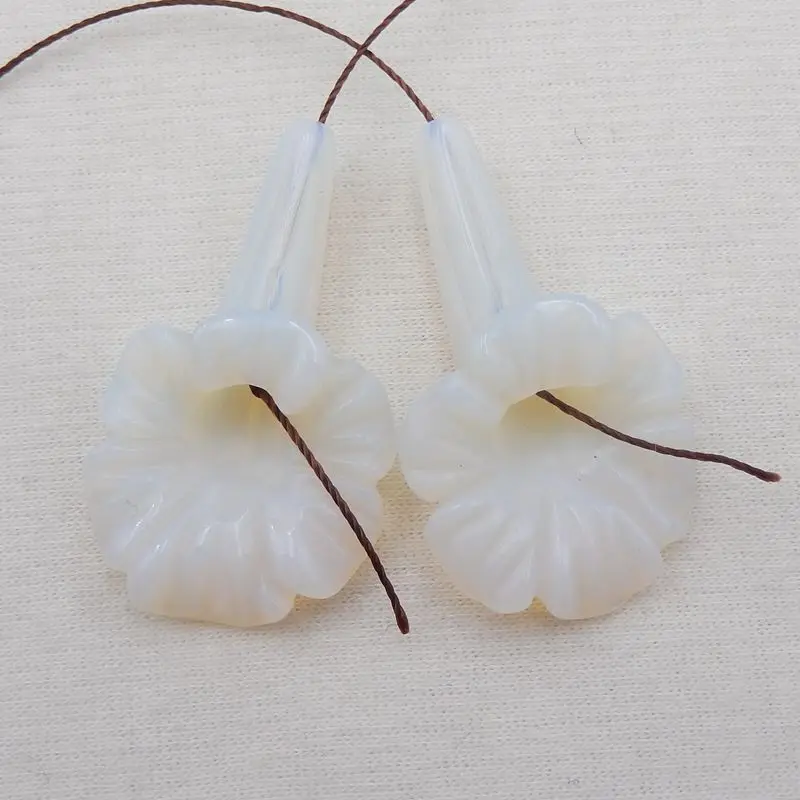 Hot Sale Trendy Opalite Carved Flower Earring Beads 40x23x10mm 11g Fashion Jewelry Accessory For Women