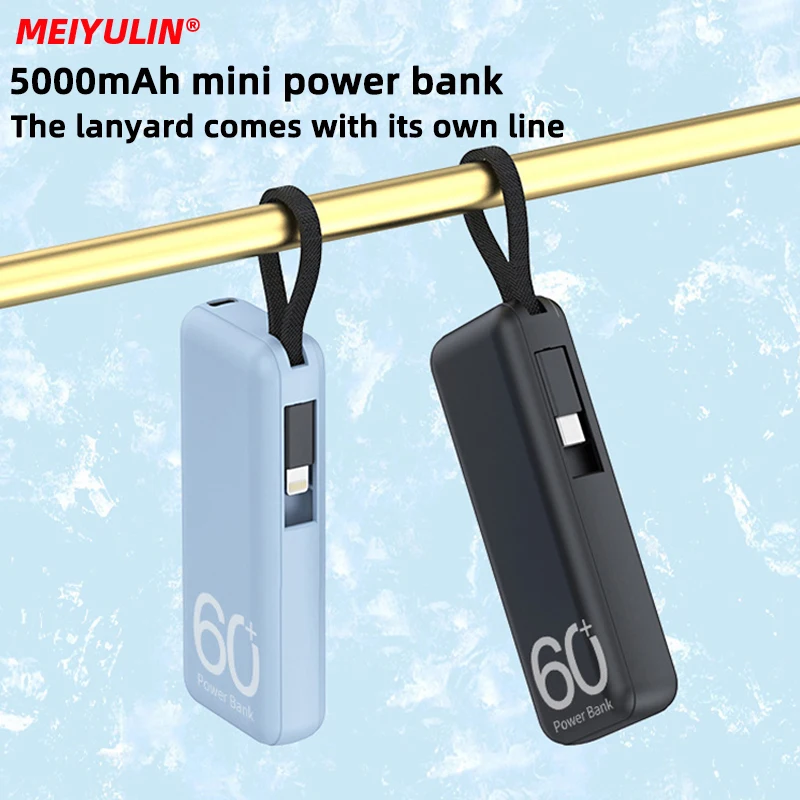 5000mAh Mini Power Bank With Type-C Cable Portable Fast Charging Mobile External Spare Battery Charger for iPhone Samsung Xiaomi 3