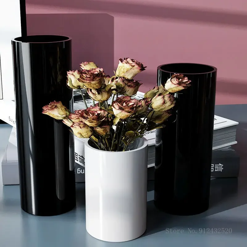 Minimalist style Glass Black/White Flower Arrangement Utensils Home Living Room Art Decoration Straight Tube Hydroponic Vase 1Pc 3
