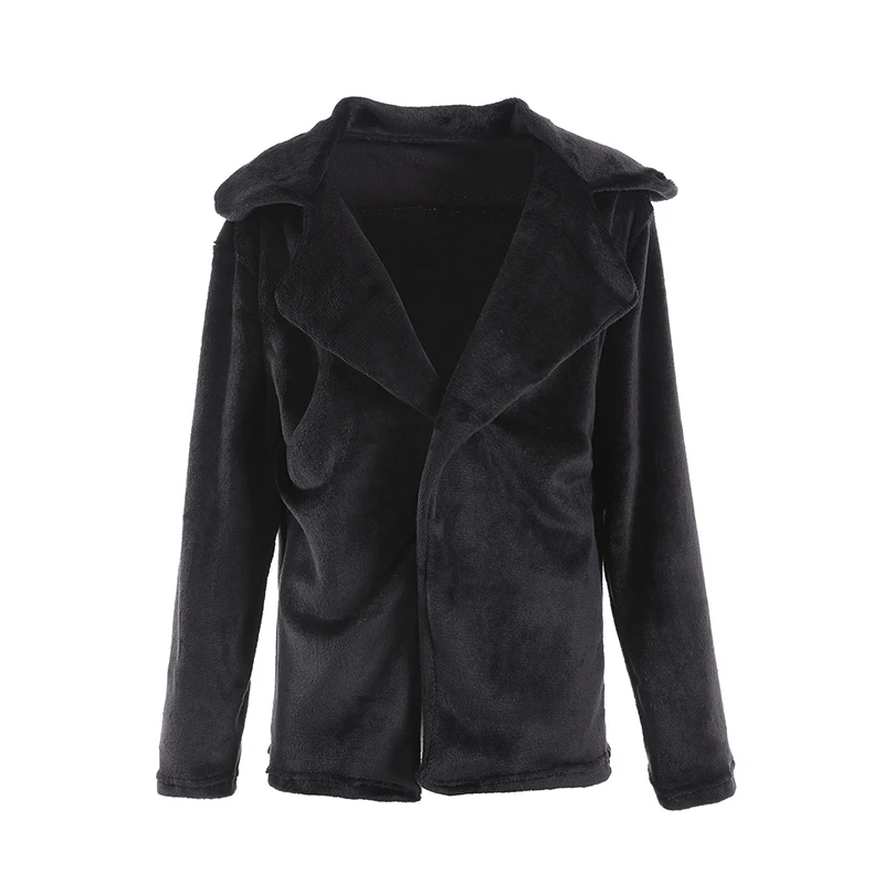 Fashion  European and American Autumn and Winter Sexy Long-sleeved Warm Women's Plush Lapel Slim Solid Color Jacket Women
