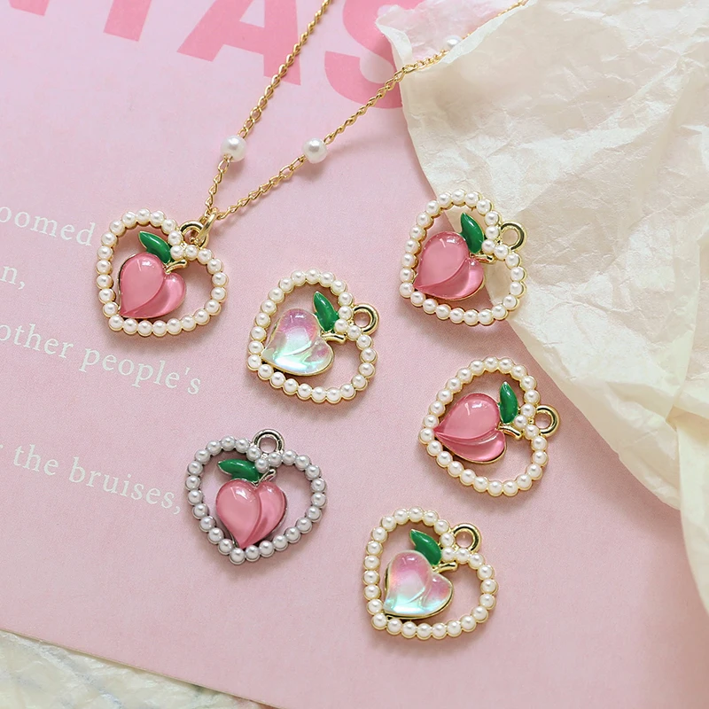 

Love Peach Pendant Alloy Inlaid Pearl DIY Handmade Jewelry Hand Necklace Earring Accessories Ornament Charms 20pcs 16*16mm