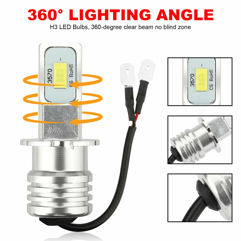 LED Headlight LED Bulb LED Light Fog and Headlight Bulbs 2x H3 LED Headlight Bulbs Kit 80W Super White 3570 6000K 3000K Canbus Error Free CAR DOWN LIGHT Auto Lights 12V 24V