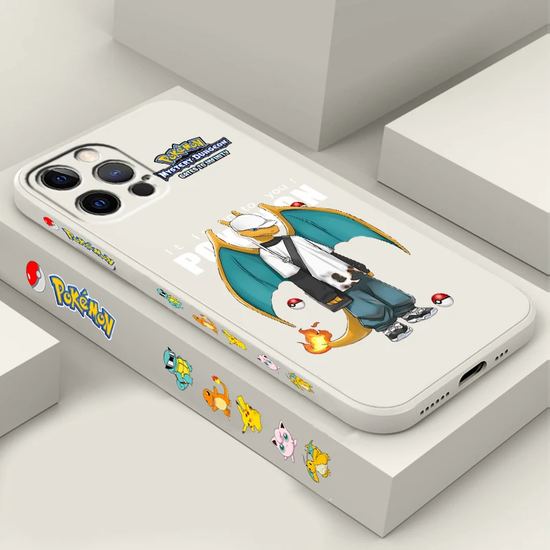 Pokemon Dragonite Snorlax Art Liquid Left Rope Per Apple Iphone 15 14 13 12 11 Xs Xr X 8 7 Se Pro Max Plus Mini Tpu Phone Case