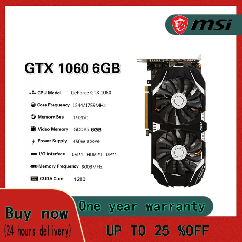 MSI Raphic Card GTX 960 1050 1060 1650 1660 1660TI 1070TI 2-3-4-5-6-8GB Video Cards GPU AMD Intel Desktop CPU Motherboard video card in computer Graphics Cards