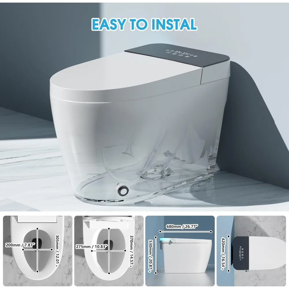 Tankless Smart Toilet with Warm Water Sprayer & Dryer, Foot Sensor Operation, Heated Bidets Seat, LED Display, Smar Toilet 2