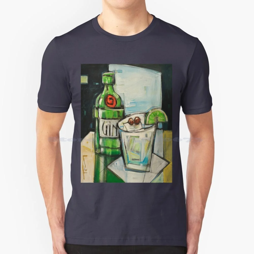 Gin And Tonic Painting T Shirt 100% Cotone Tee Gin And Tonic Tanqueray Gin Tonic Divertente Gin Lover Lime Bere Lemon Party Bar