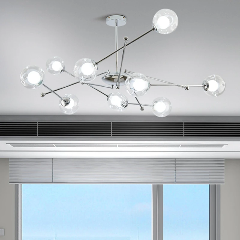 

Restaurant Branch Pendant Light Home Postmodern Decor Transparent Double-layer Glass Living Room Lighting Ceiling Chandeliers G9