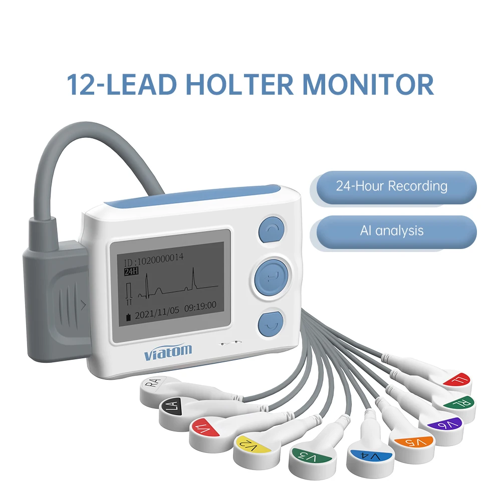12 lead Holter monitor monitor recorder 24-hour continuous monitoring ECG and heart rate device ECG electrode data stora