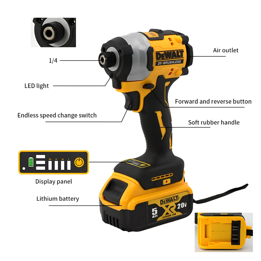 DeWalt Brushless 20V Lithium Electric Screwdriver Electric Drill Woodworking Screwdriver Impact Drill Adjustable Speed Dcf850 5