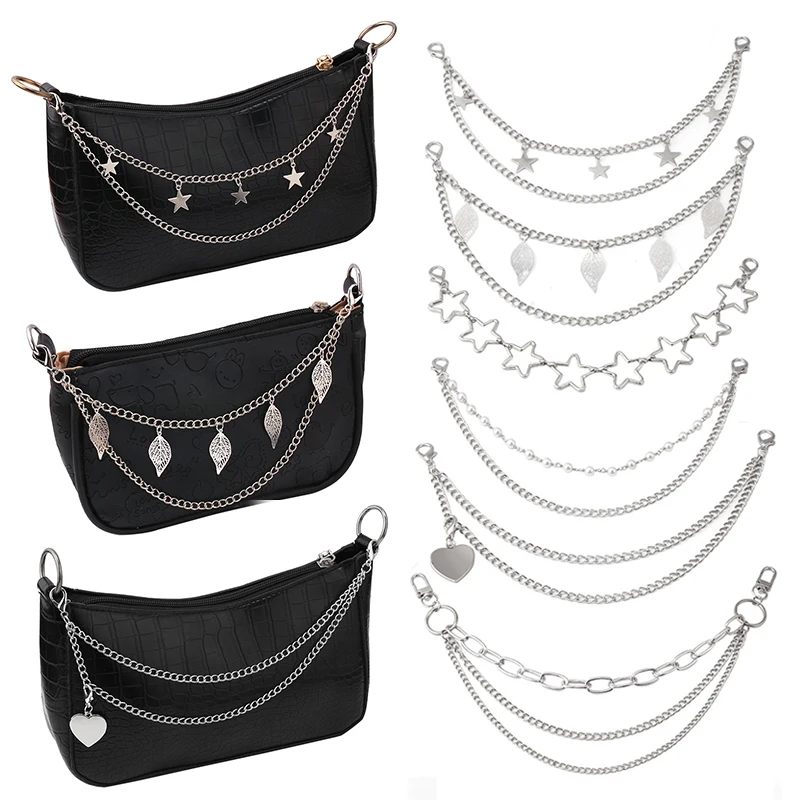 Multi-layer Metal Bag Chain DIY Handles Butterfly Heart Star Pendant Shoulder Bag Chain Replacement Accessories Pearl