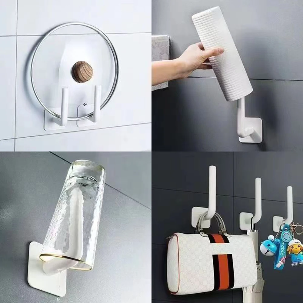 Multifunctional Hooks 2Pcs No Hole Lazy Rag Hangers Kitchen Wall Mounted Paper Towel Organiser