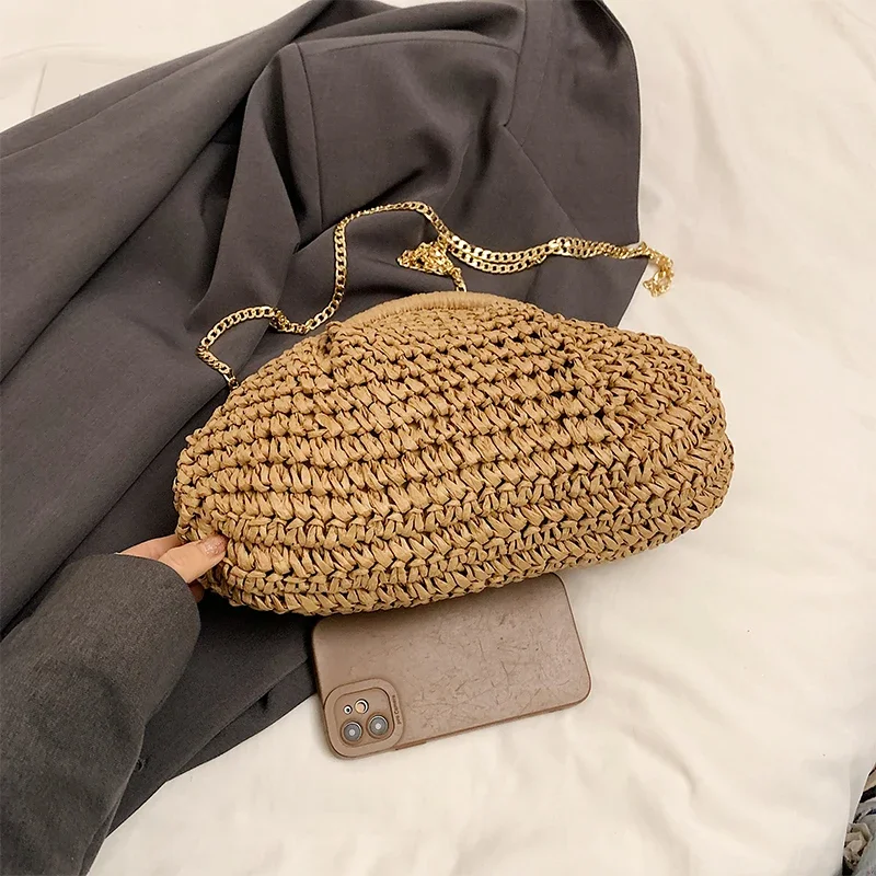 Straw Crossbody Bag Summer Straw Weaving Women's Shoulder