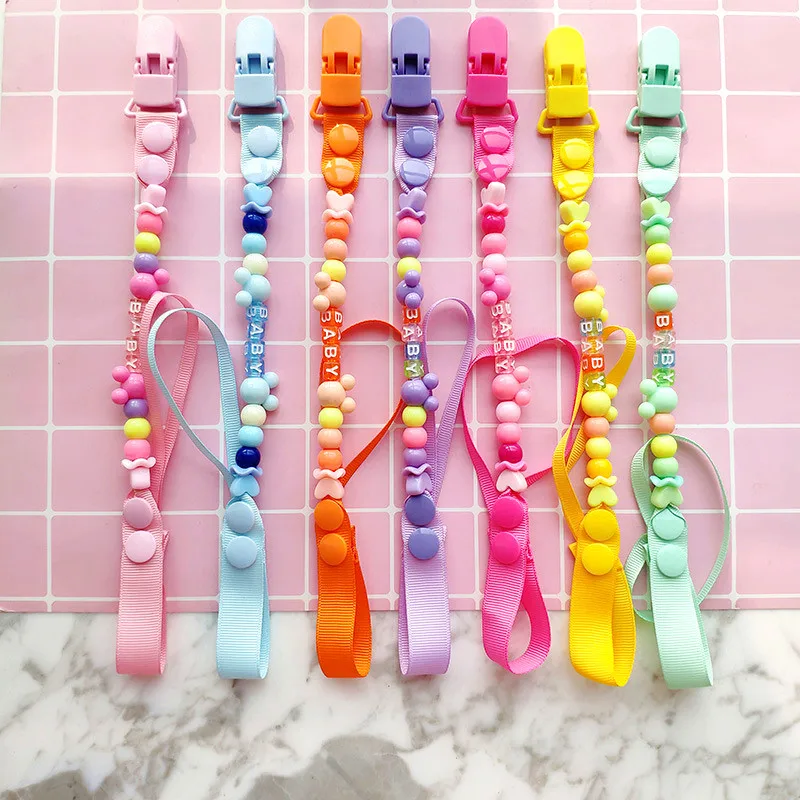 Pacifier Anti-drop Chain Clips Handmade Holder Chain Babies Silicone Teether Teething Chain Baby Boys Girls Beads Webbing Gifts
