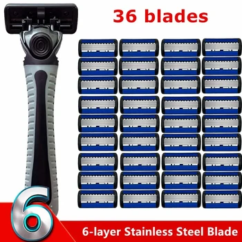 Navalha clássica de segurança de 6 camadas para barbear masculino e depilação feminina lâminas de barbear barbeador manual 1