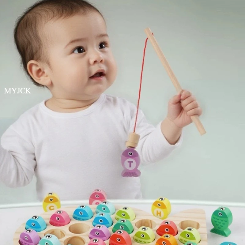 Kids Wooden Fishing Game Toy Gifts Early Education Alphabet Numeric Cognitive Toys Children Interactive Games Toys for Gifts - 3