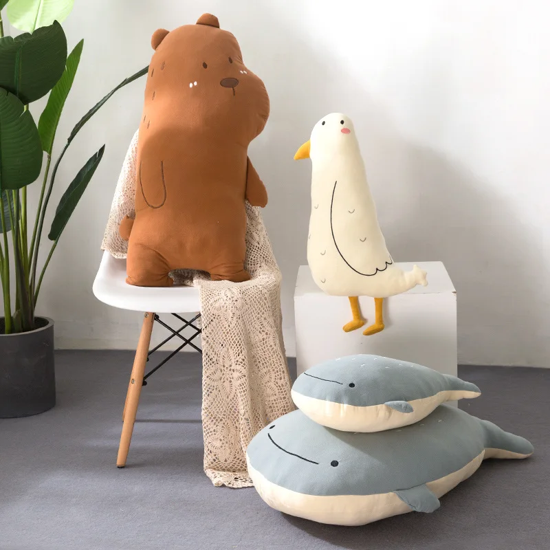 50/80cm Cartoon Stuffed Animals Plush Throw Pillow Toy Cute Bear Whale Seagull Series Plushies Cushion Anime Soft Toys HomeDecor