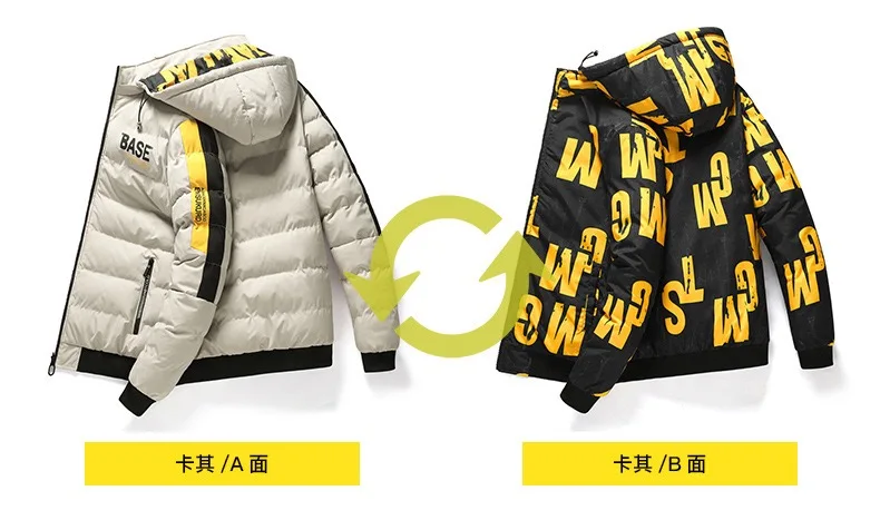 Autumn and Winter New Trend Printed Thickened Warm Cotton-Padded Jacket Men's Casual Loose Sports Plus Size High Quality Coat