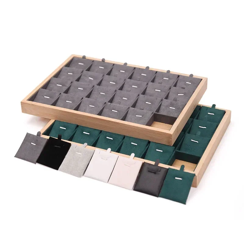 24Grids Bambus Schmuck Anhänger Tablett Halskette Lagerung Schmuck Organizer Tablett Halter Vitrine Für Schublade