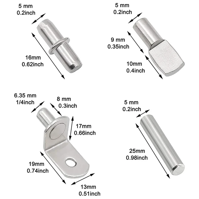 104Pcs Shelf Pins Kit,4 Styles Nickel Plated Shelf Support Pegs