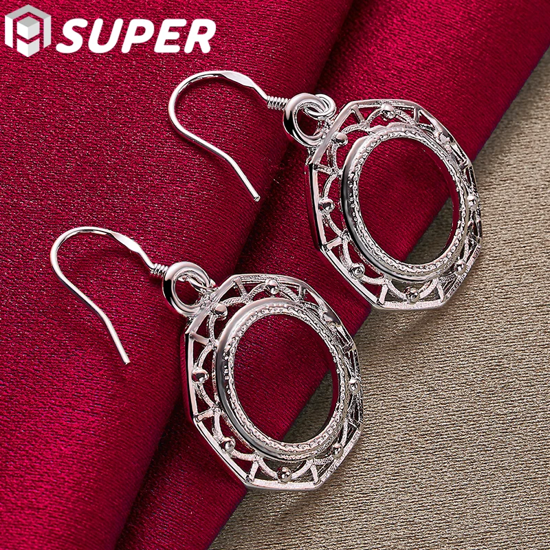 

925 Sterling Silver Round Circle Drop Earring For Woman Lady Wedding Engagement Party Fashion Jewelry