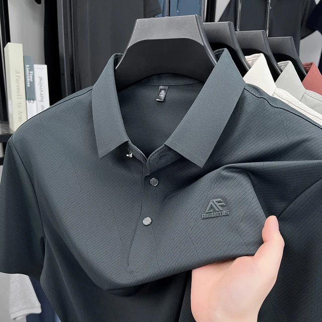 Camisa Polo de manga corta para hombre, transpirable, Jacquard, patrón de diamante, solapa, informal, de negocios, camiseta de moda clásica, ropa para hombre
