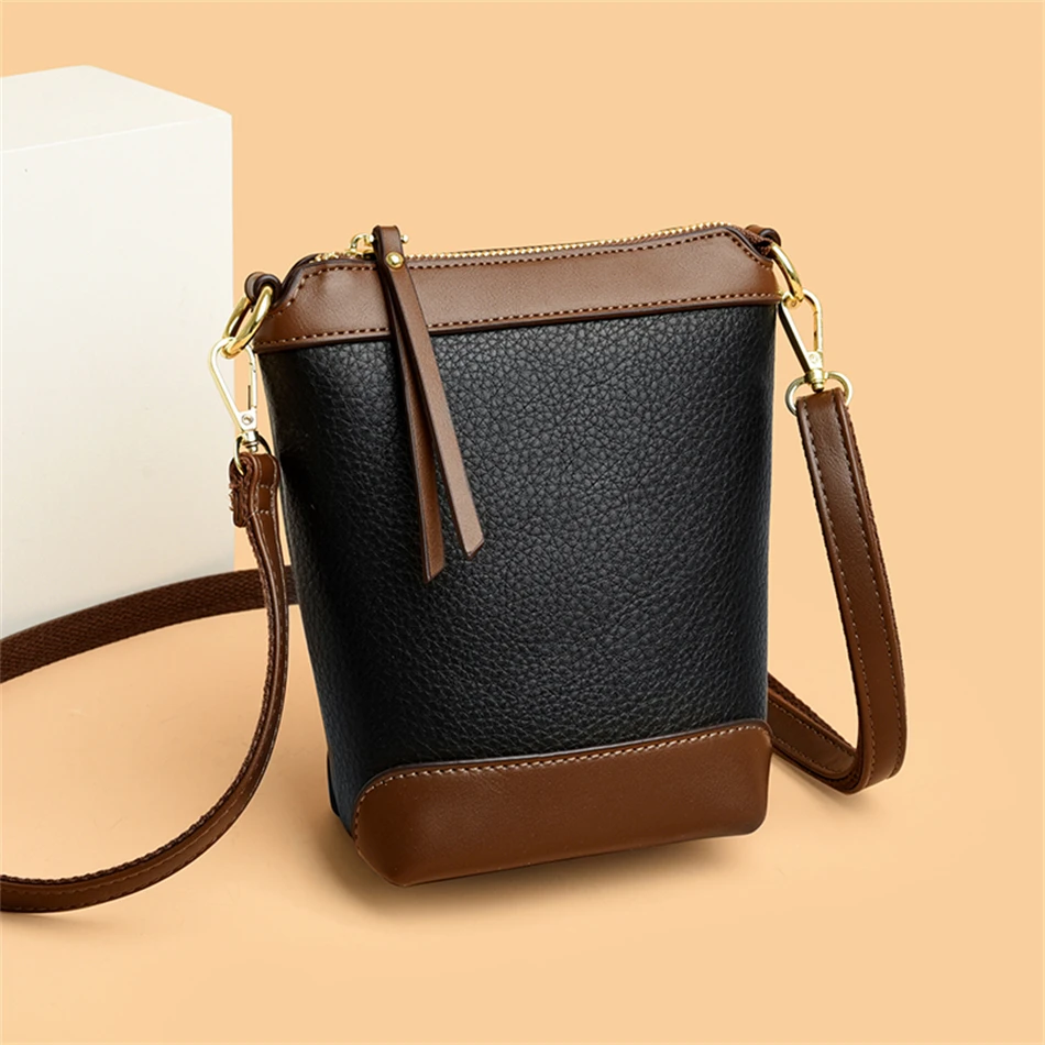 

Patchwork Bucket Crossbody Bag for Women 2024 New Designer Brand Shoulder Bags Small PU Leather Ladies Handbags and Purses