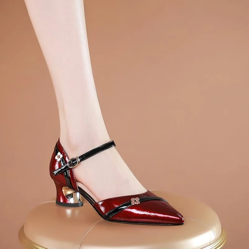 Women Sexy Floral Pumps Med Heels Pointed Toe Metal Heels Ladies Shoes Wedding Party Shoes