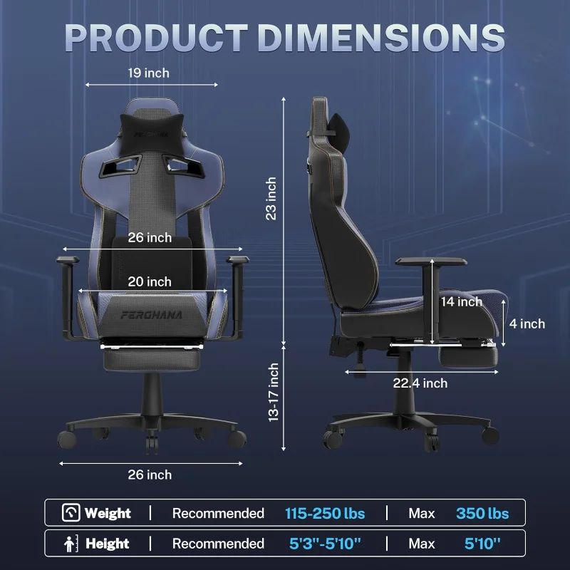 Ferghana Gaming Chair Office Chair with Footrest, Ergonomic Game Chair  Hight Back with Massage Lumbar Pillow, Gamer Chairs for Adults Kids, Navy  Blue 