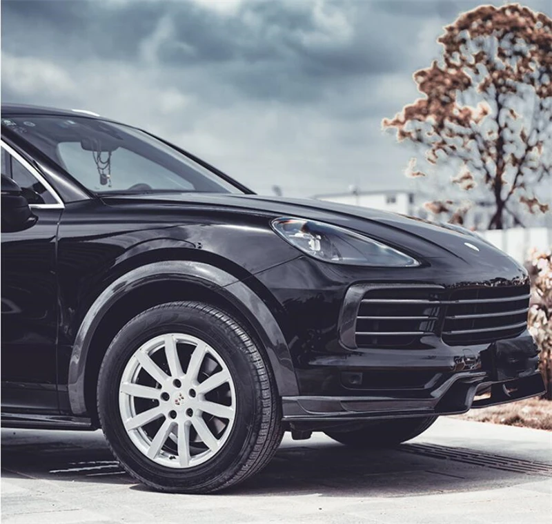 For Porsche Cayenne 9Y0 9Y3 2018 2019 20 2021 2022 Real Carbon Fiber Front Bumper Grill DRL Lip Spoiler Air Outlet Kit Splitter - - Racext 47