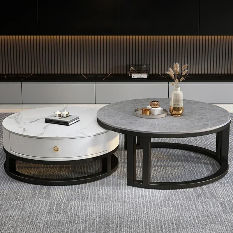 

Round Coffee Table Storage Drawers Living Room Modern Coffee Table Aesthetic Simple Design Couchtisch Lounge Suite Furniture