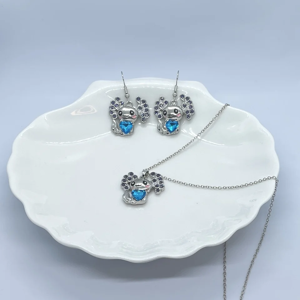 Women's Cute Axolotl Necklace – Heart Faux Crystal, Adjustable Alloy Chain, Platinum Silver Color, Gift Boxed - View #12