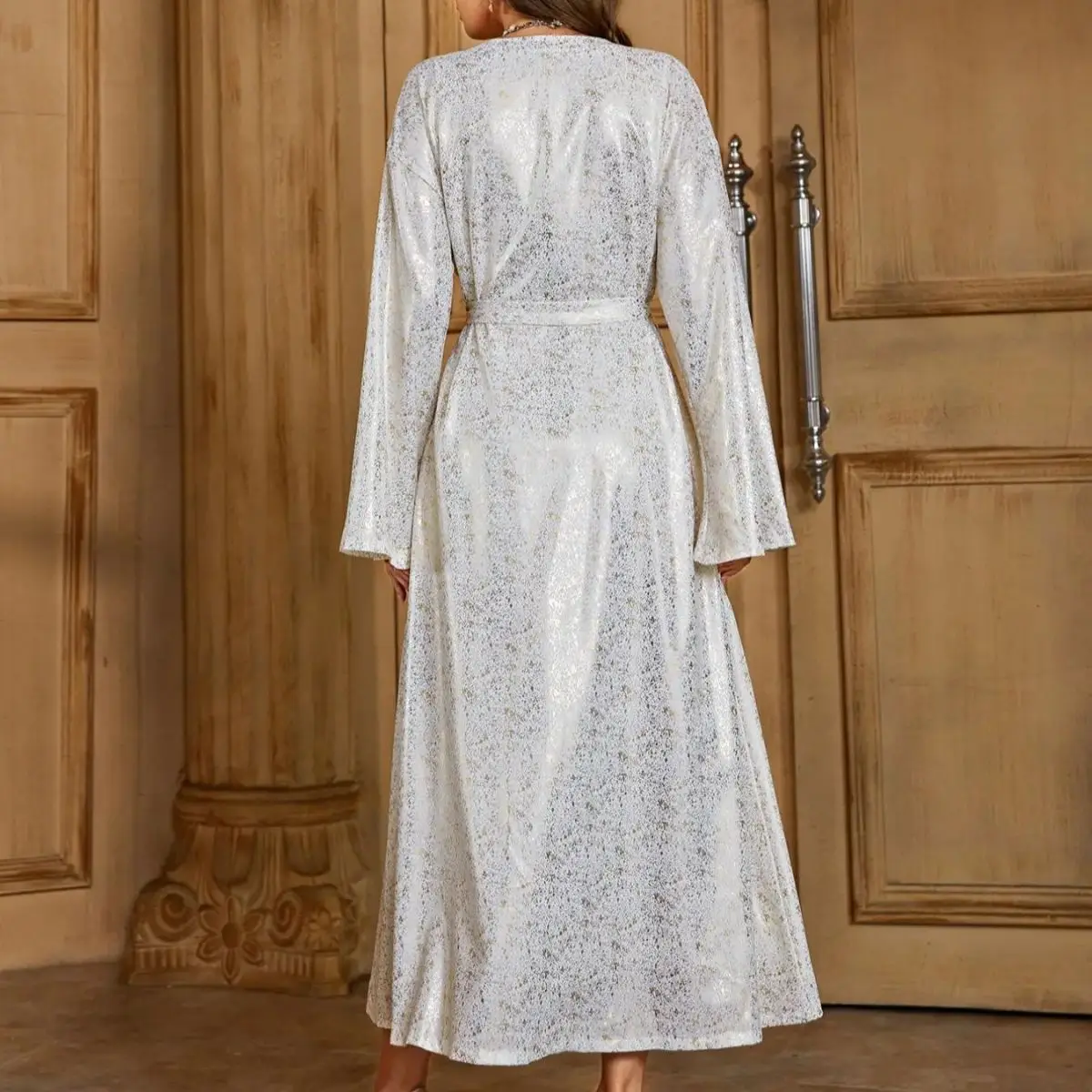 Abaya for Women Muslim Gilded Outer Robe Sleeveless Dress Two Piece Cover Robe Dubai Turkey O-neck Abaya with Belt Clothing