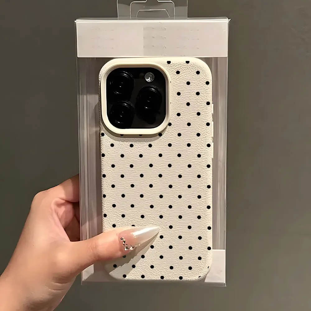 Vintage Black Polka Dot Lychee Soft Phone Case Cover