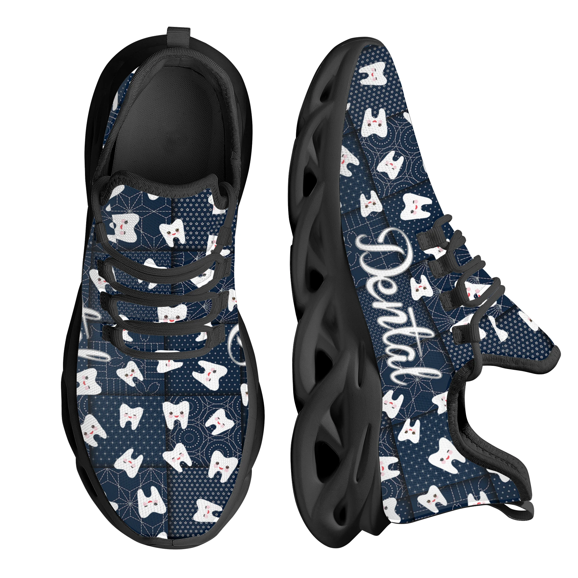 Women Platform Sneakers Cute Manga Teeth Print Casual Flat Shoes Dental Design Non-slip Lace Up Jogging Shoes Chaussure Femme