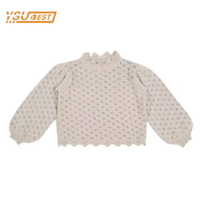 

Spring Autumn Baby Girls Long Sleeve Lace Hollow Out Knit Sweater Children Tops Sweet Kids Baby Girls Clothes Sweater