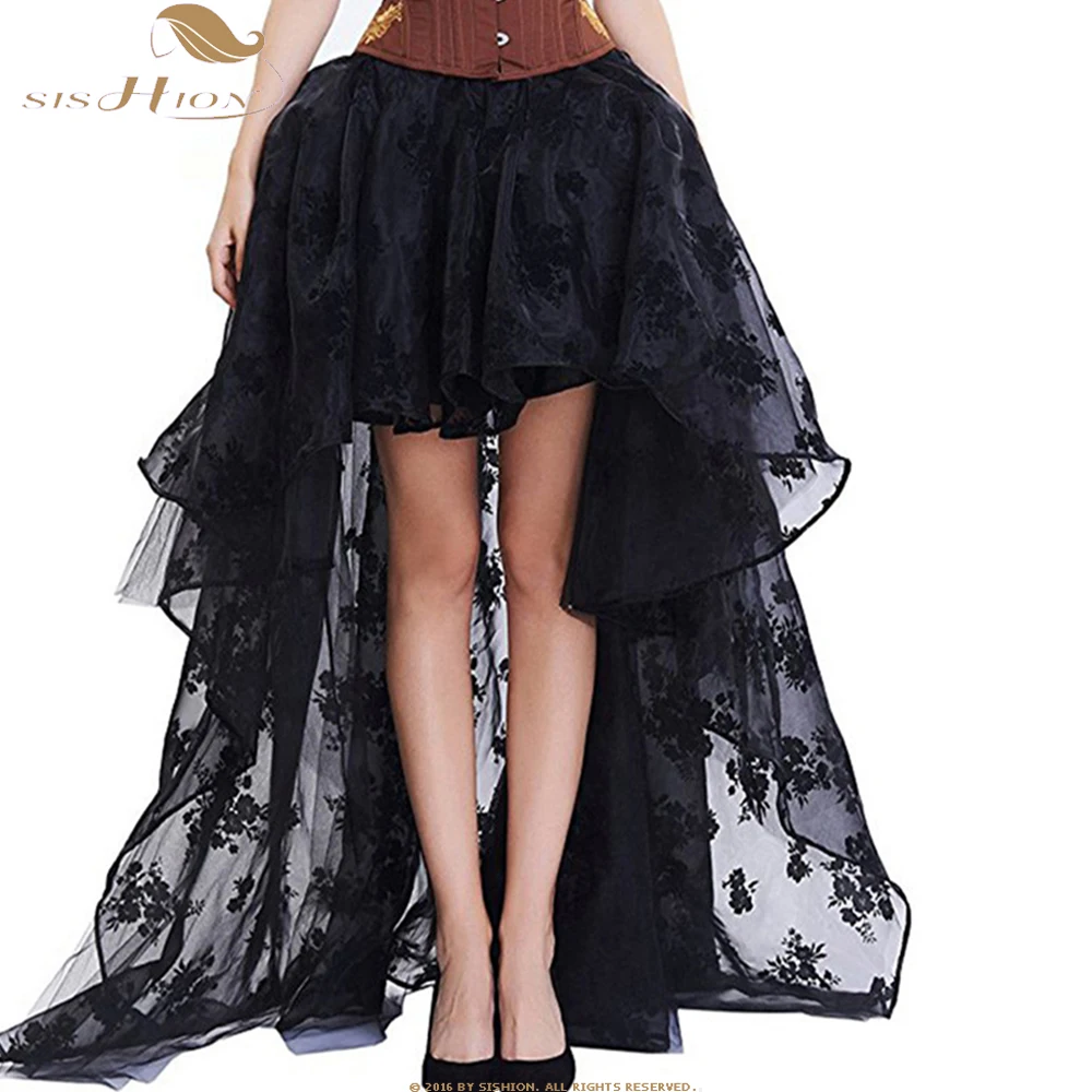 

S-6XL Black Gothic Steampunk Long Skirts Female Vintage Ruffles Maxi Skirt Shows Dance Performance Costume Clothing SR854