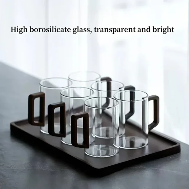2024 400ml High-end Glass Cups with Walnut Handle Heat-resistant Mug Large Capacity Tea Making Cup Office Drinking Glasses 6