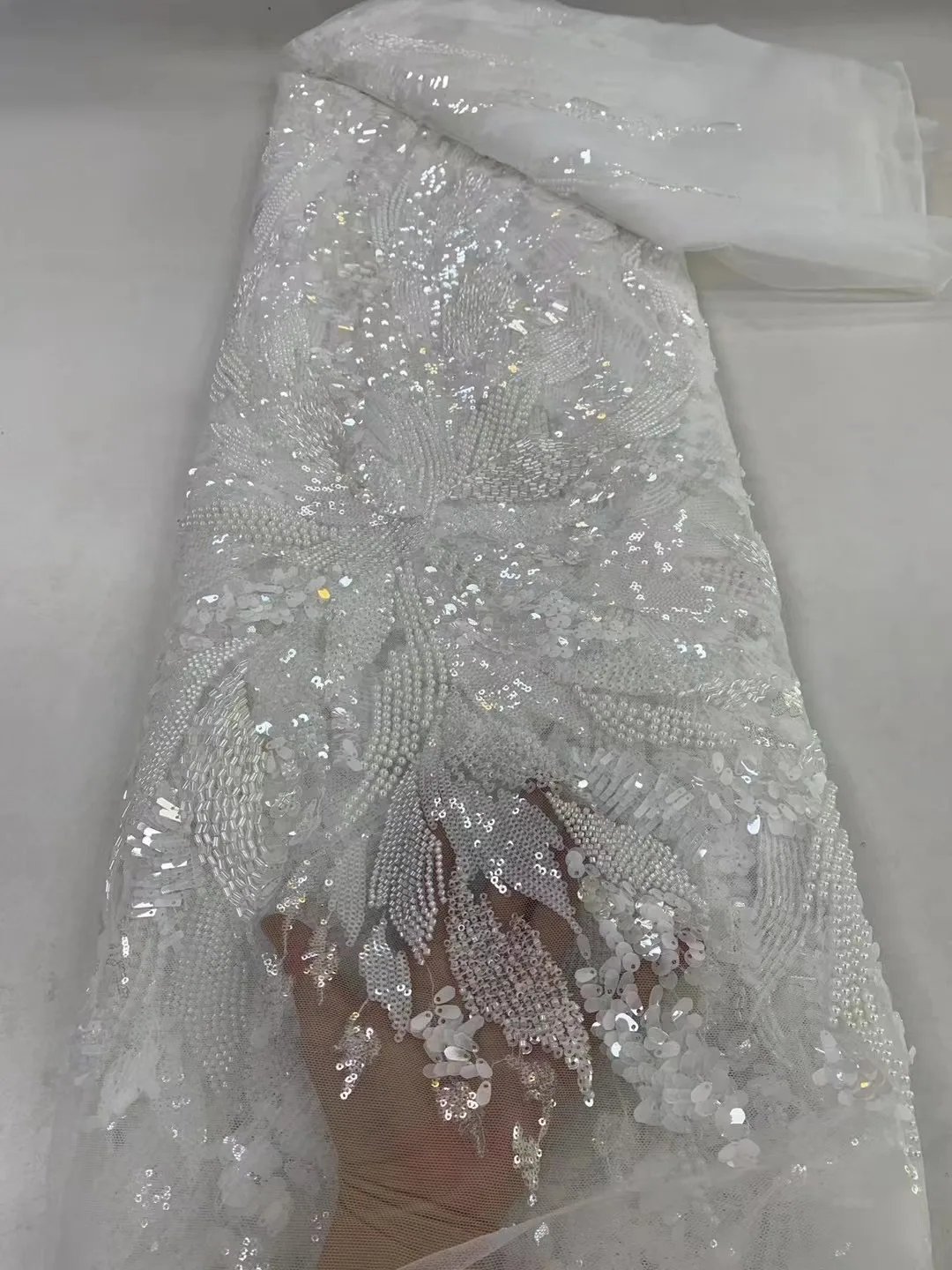 

Luxurious Nigerian Handmade Beaded Lace Fabric 2024 High Quality Sequins Beaded Embroidery African French Lace Fabric For Dress