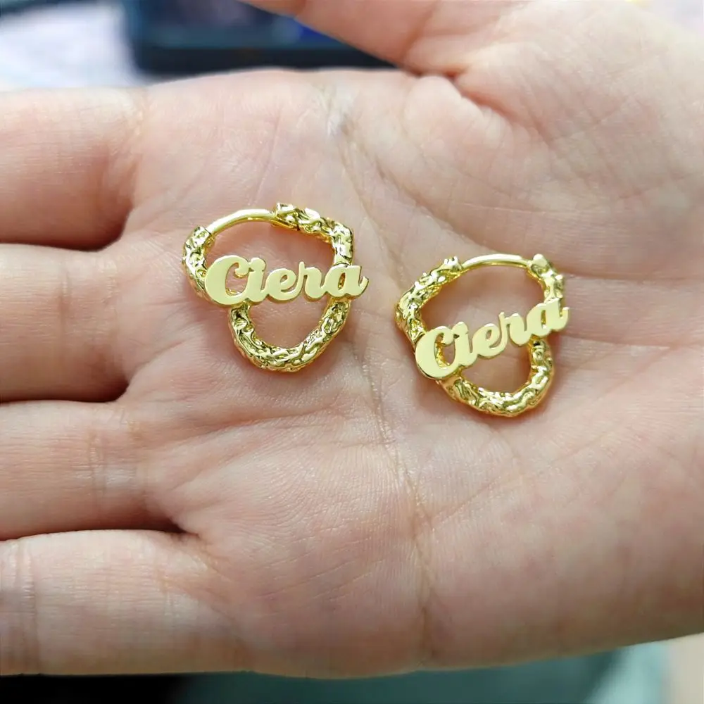 2023 New Personalized 18mm Heart Shape Earring Custom Name Baby Girl Earring For Kids Birthday Jewelry Gifts