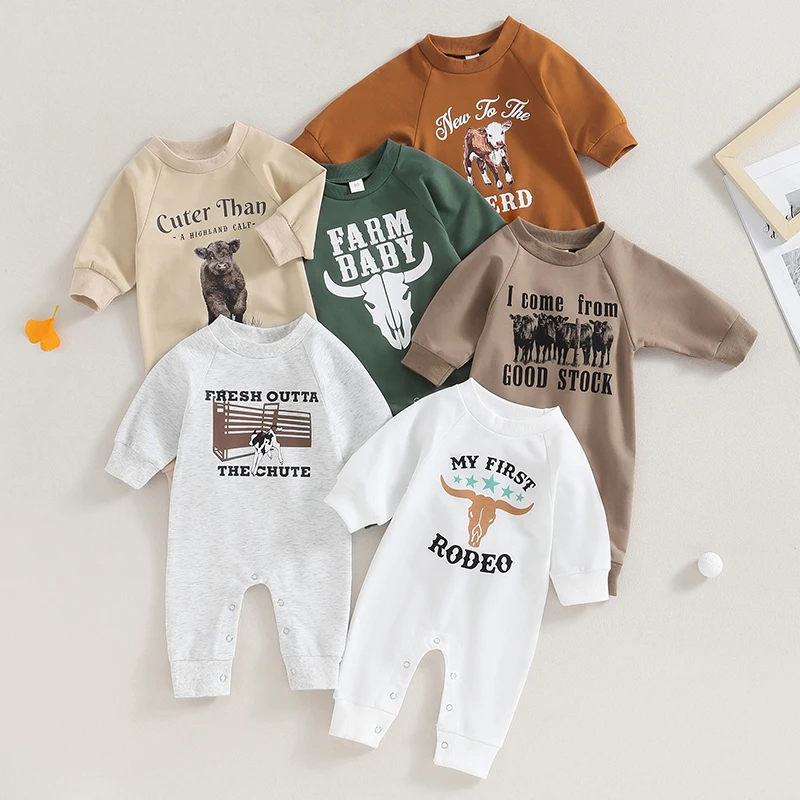 

Bmnmsl Детский свитшот, комбинезоны с принтом в виде Головы Быка и букв, комбинезон с длинным рукавом для новорожденных, милая осенняя одежда