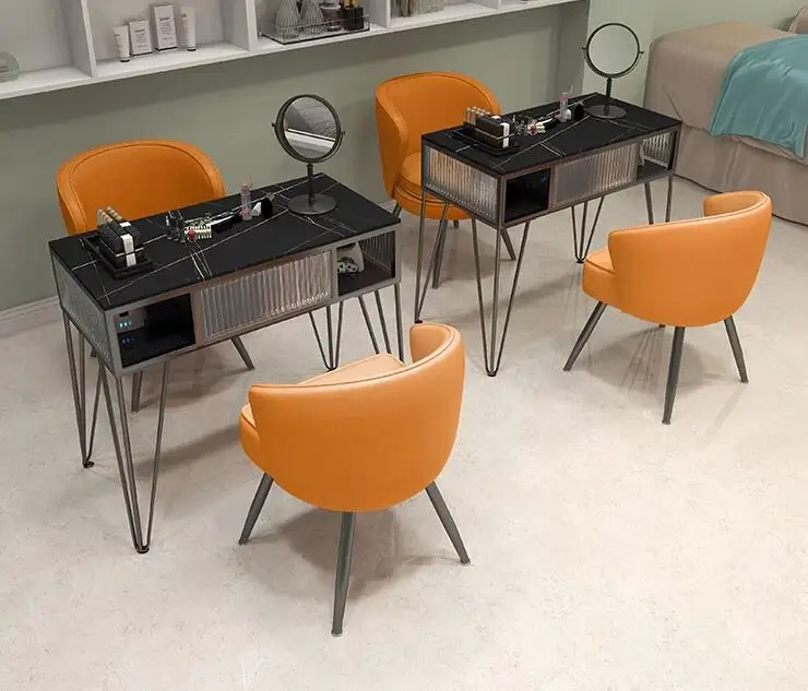 Manicure table Vacuuming simple nail salon special table customer chair Glass manicure double chair set