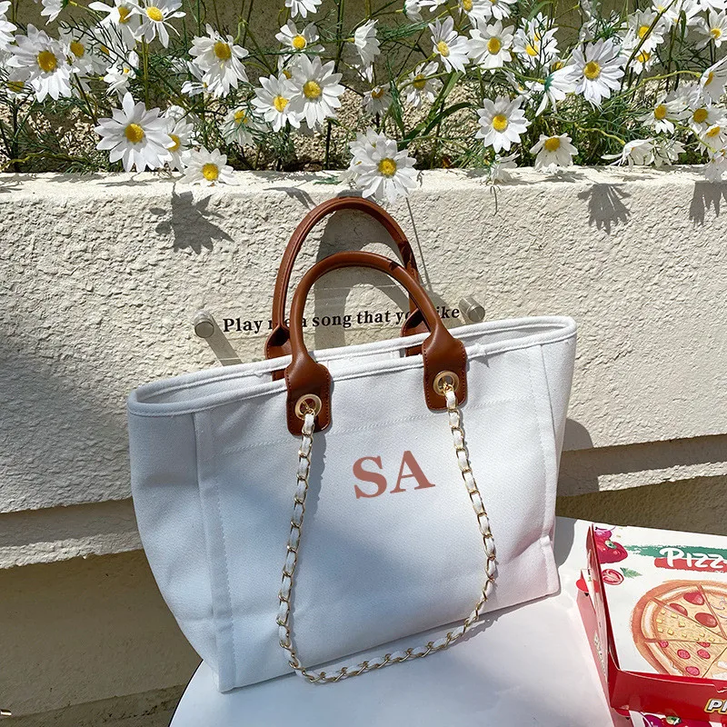 Personalised Chain Monogram Canvas Tote Bag | Shoulder Bag | Ladies Custom Handbag | Birthday Hen Gift | Bride Bridesmaids